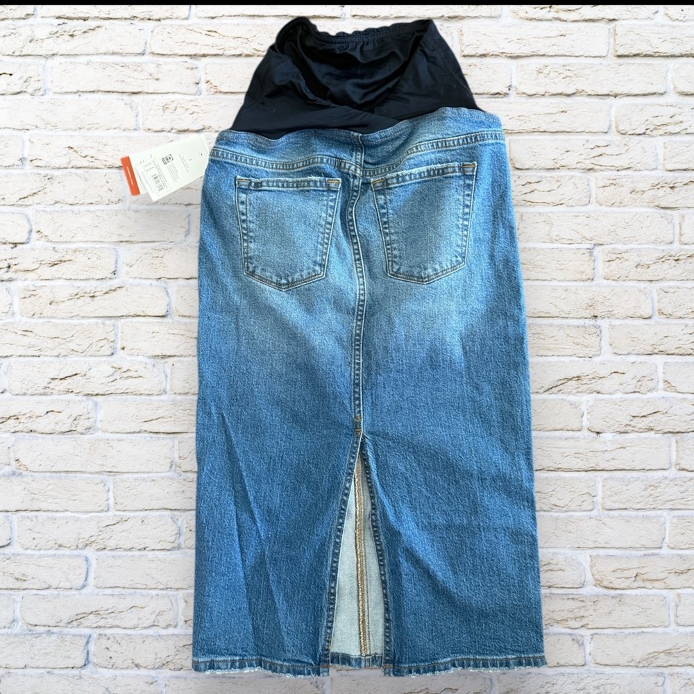 NWT Isabel Maternity Denim Midi Skirt Falda Skirt Over Belly Size 4 - Picture 2 of 5